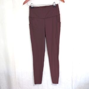 baleaf Burgundy Athletic Leggings Midrise Thigh Pockets Ankle Length Size Small